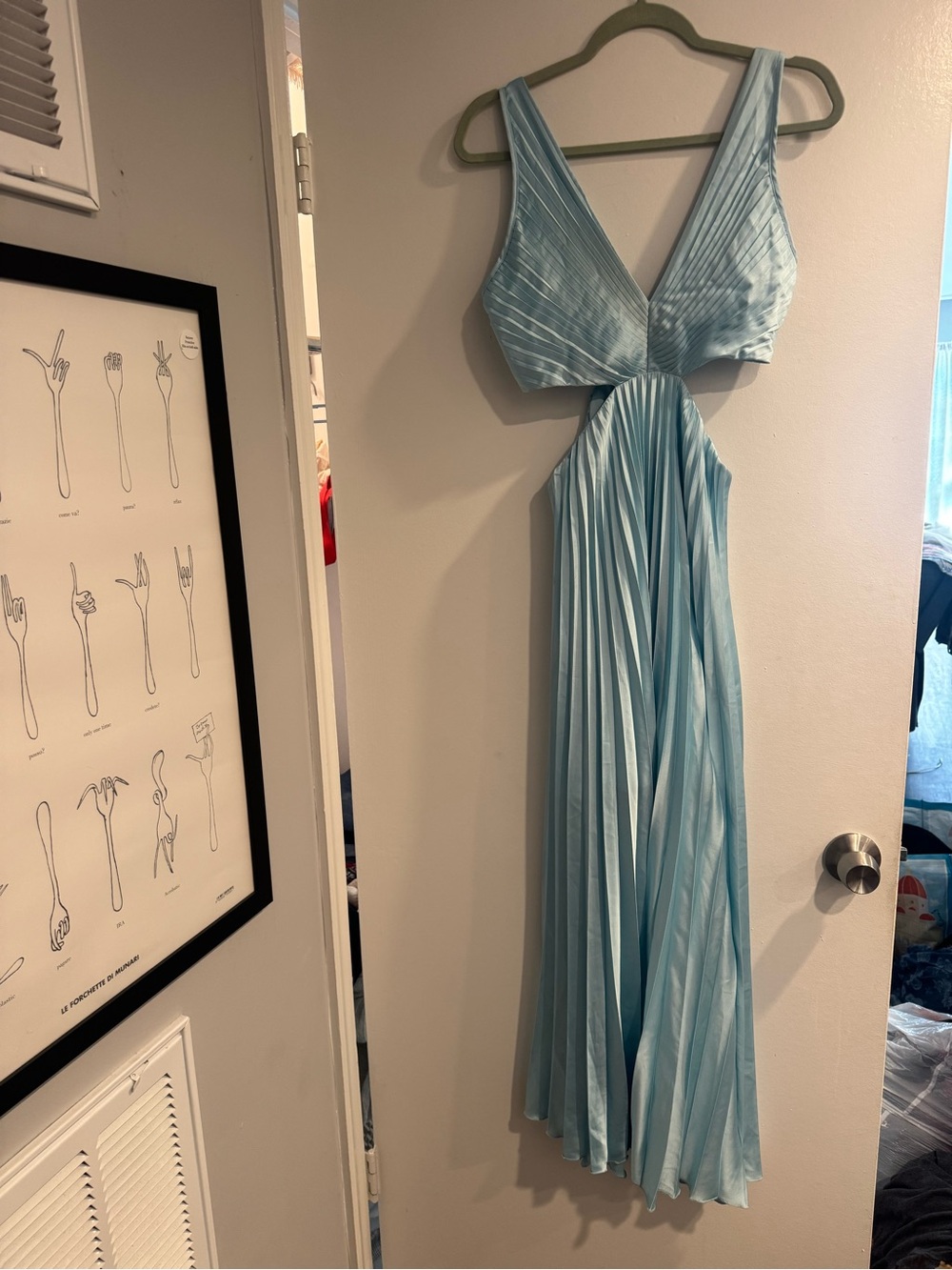 Abercrombie & Fitch Light Blue Pleated Cutout Formal Maxi Dress MT